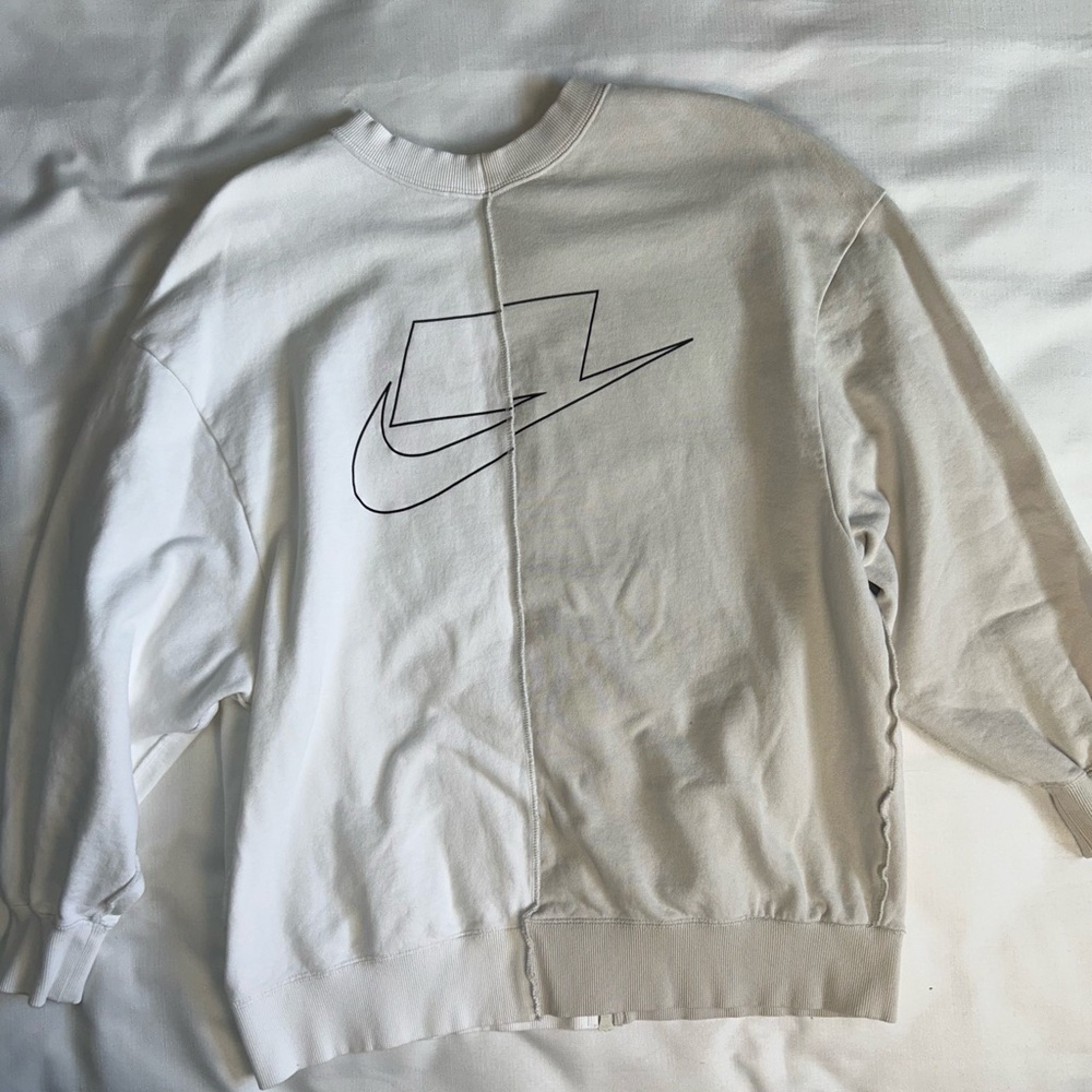 Nike Cream Full Zip Crewneck Sweatshirt Medium Minimal Swoosh